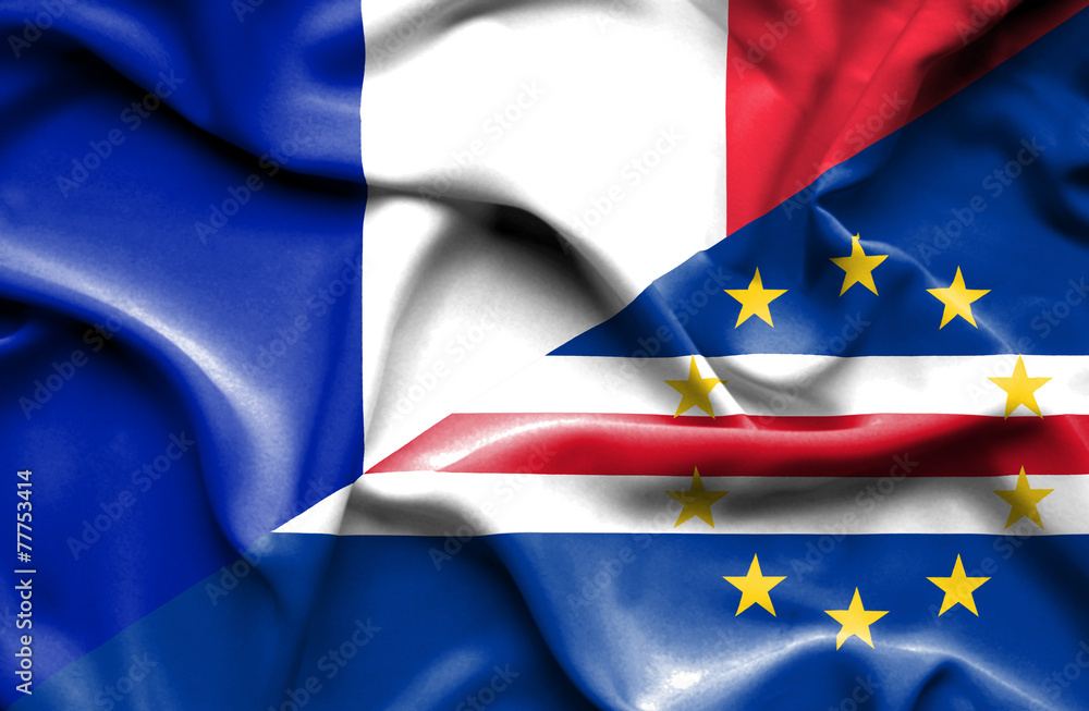 Waving flag of Cape Verde and France Waving flag of Cape Verde and France