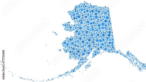 Map of Alaska - USA - in a mosaic of blue circles
