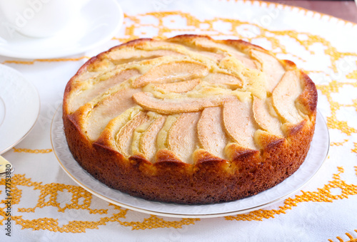 Slice of pear topped cake