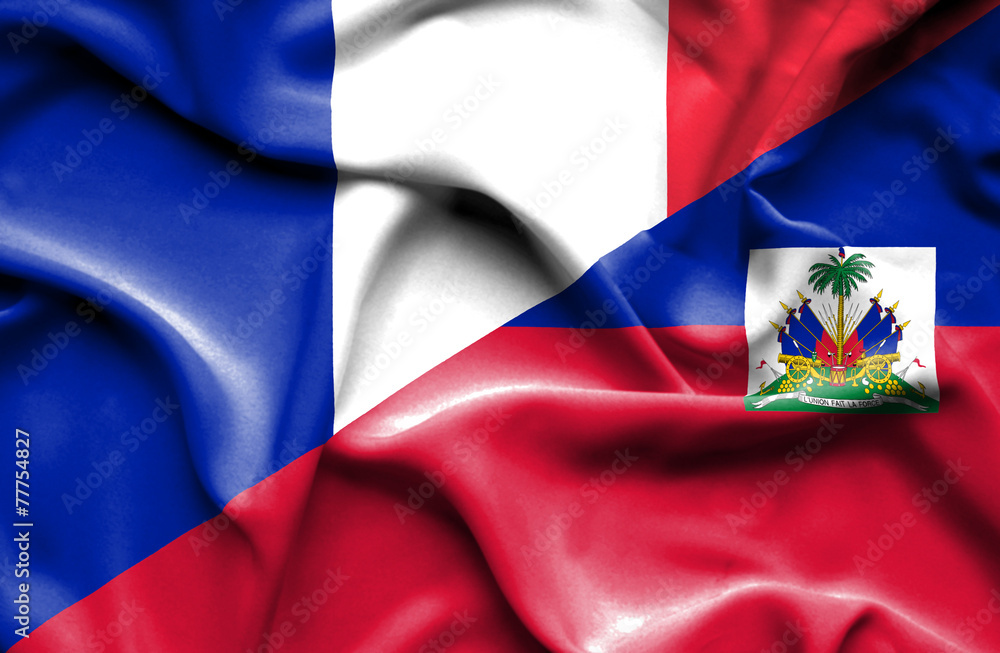 Fototapeta premium Waving flag of Haiti and France