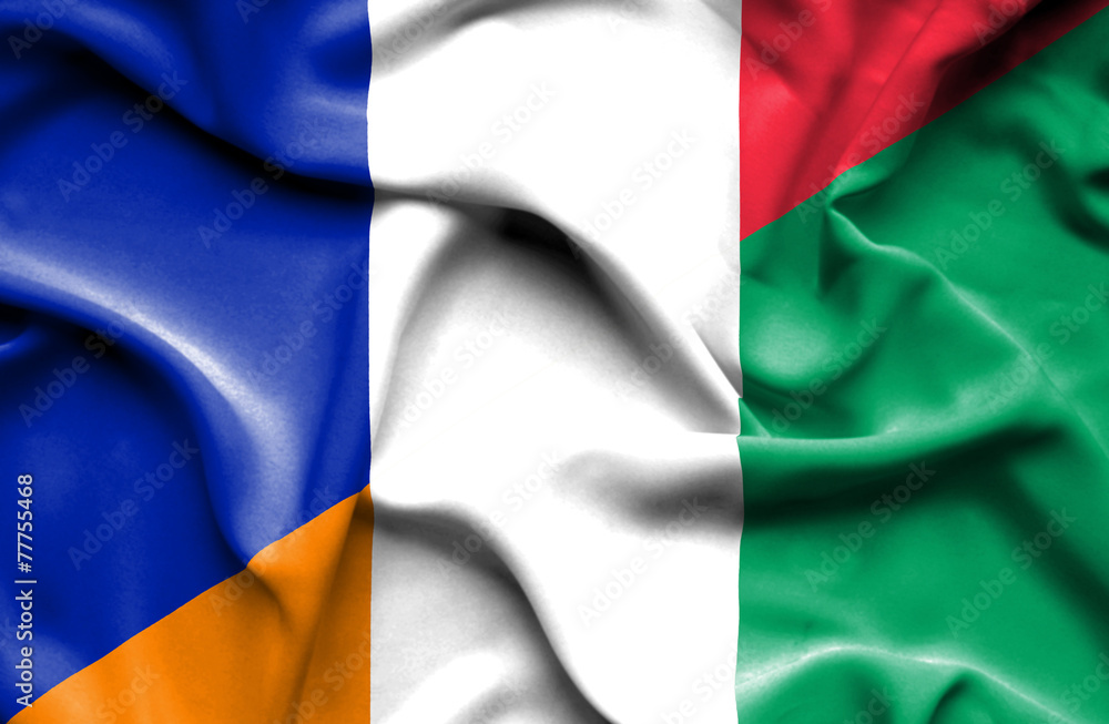 Waving flag of Ivory Coast and France