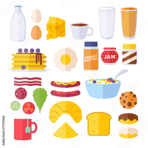Set of colorful breakfast icons.