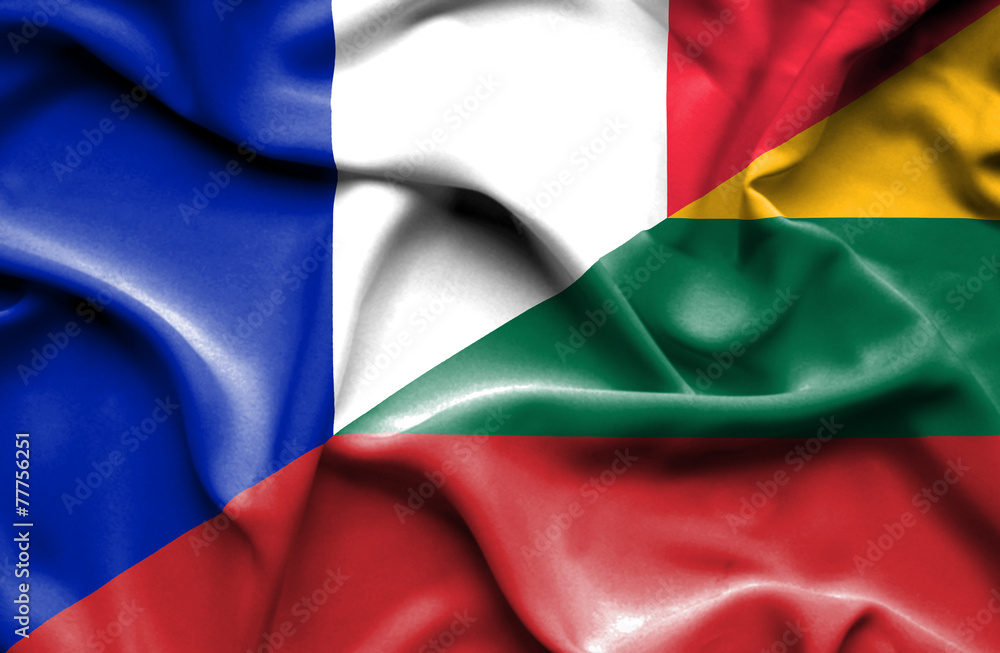 Waving flag of Lithuania and France