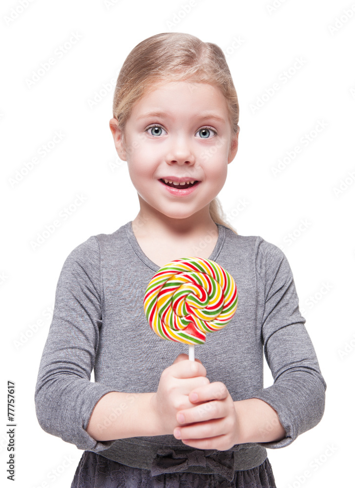 Beautiful little girl with lollipop isolated