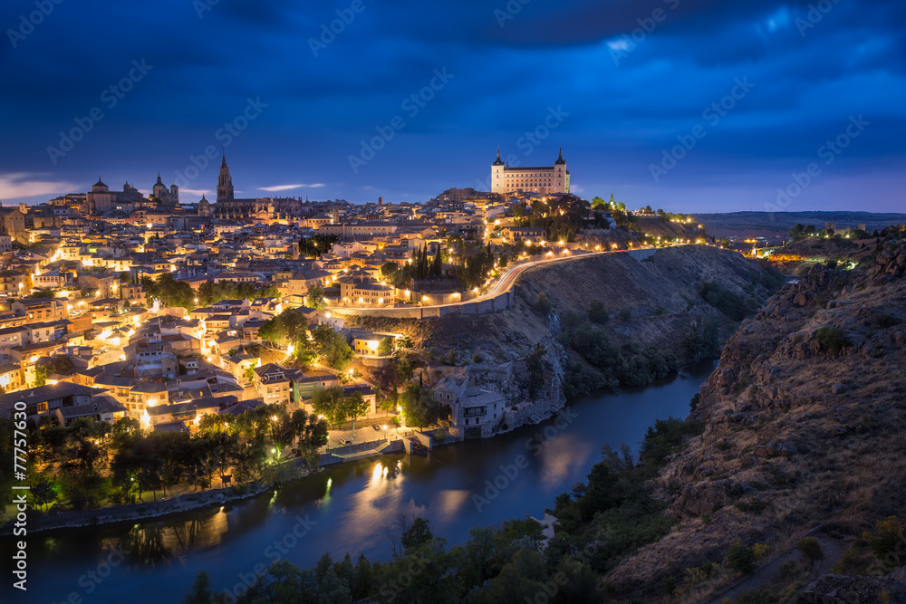 Toledo after sunset, Castile-La Mancha, Spain