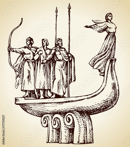 Monument to the founders of Kiev. Vector sketch