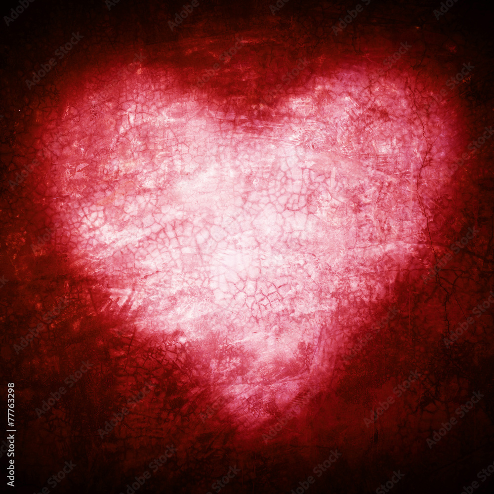 Grunge frame , heart shape red color, Valentines Day