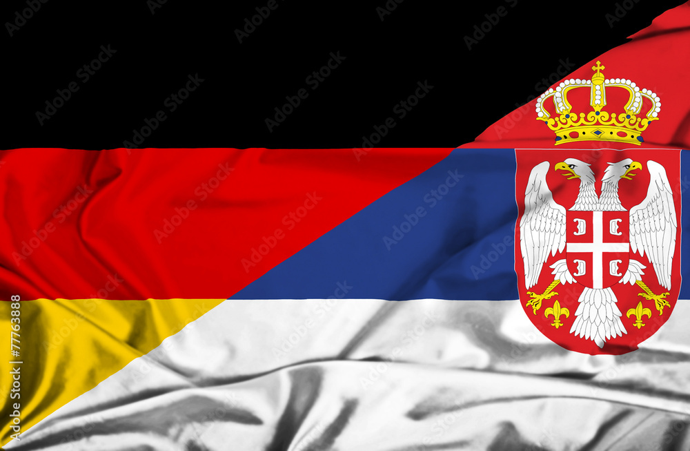 Obraz premium Waving flag of Serbia and Germany