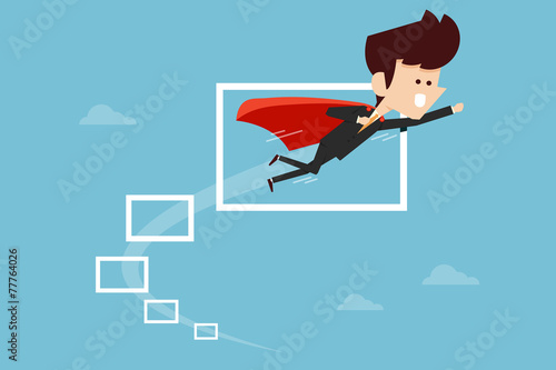 Businessman flying through Obstacles