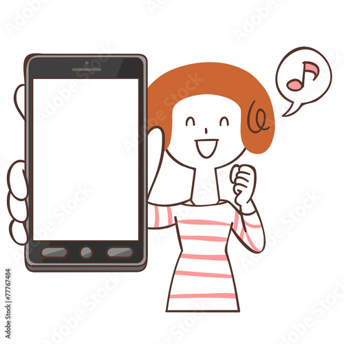 スマートフォンを持つ笑顔の女性