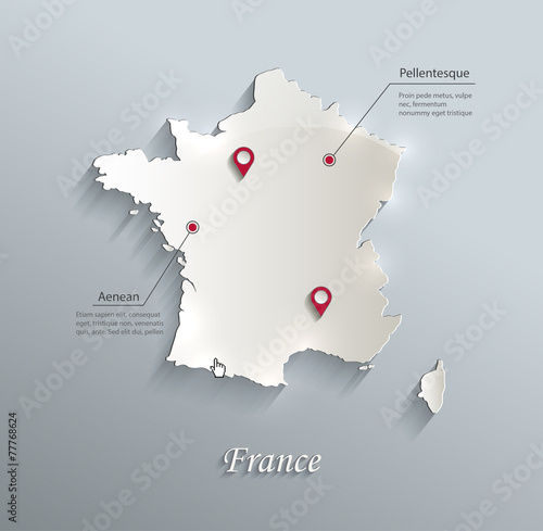 France map blue white card paper 3D vector