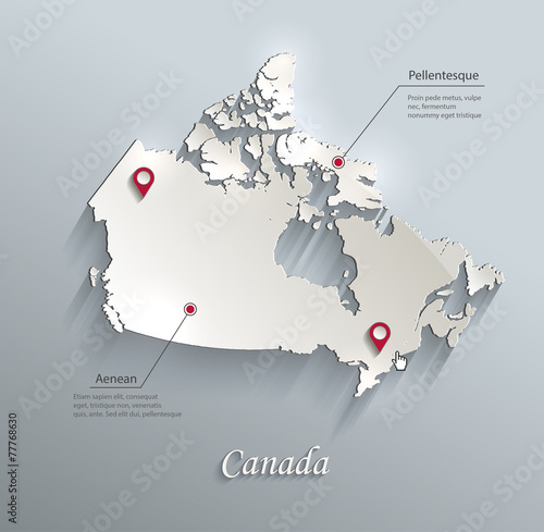 Canada map blue white card paper 3D vector