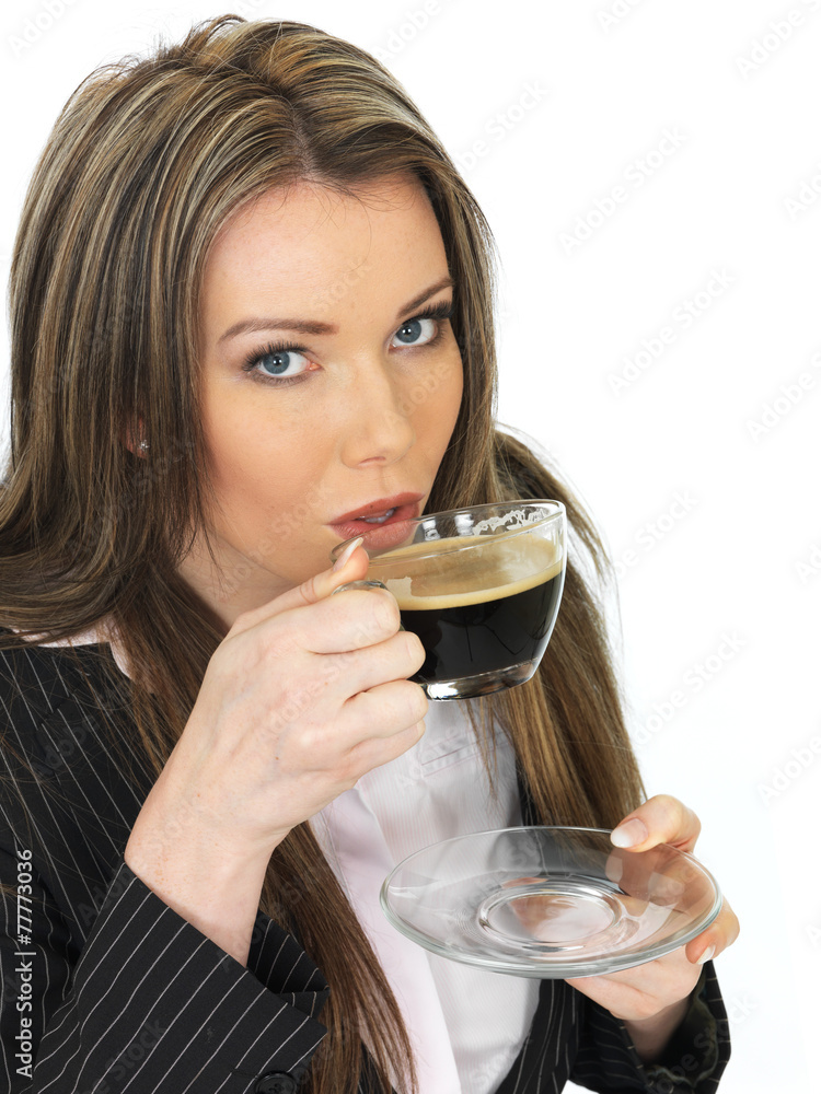 Young Business Woman Drinking a Cup of Black Coffee Young Business Woman Drinking a Cup of Black Coffee