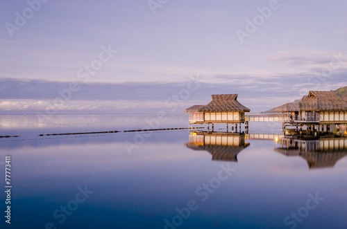 Overwater Bungalows at dusk, French Polynesia