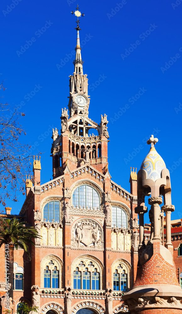 View of Barcelona. Main facade of Hospital de la Santa Creu i Sa