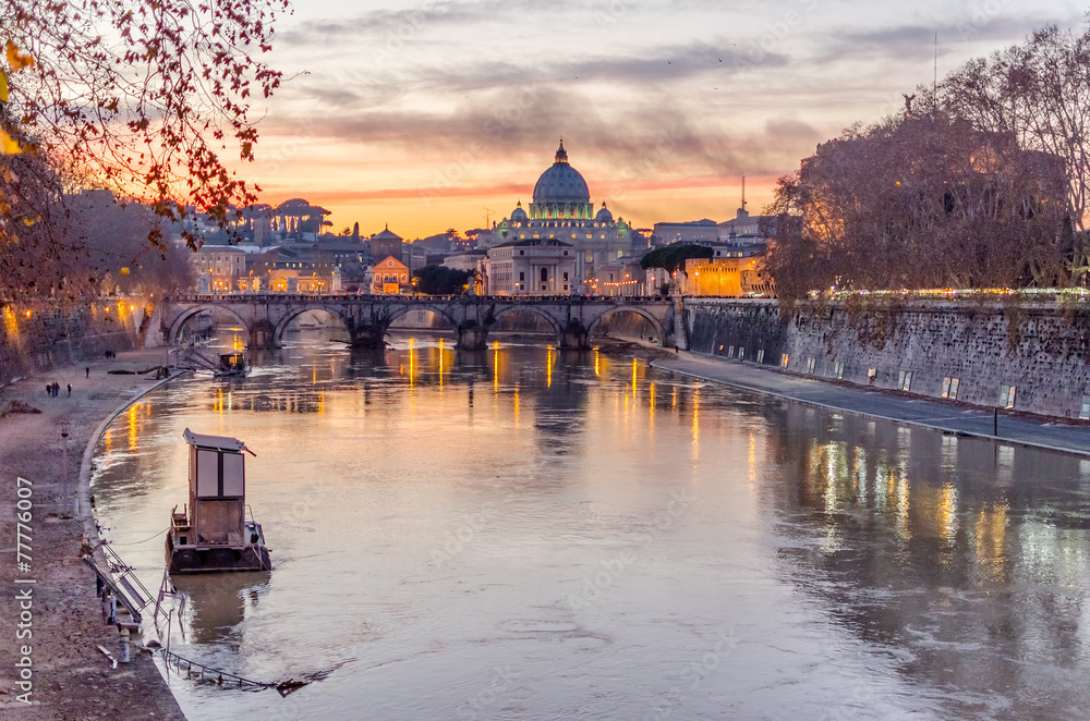 Vatican City and Tevere River in Rome at Dusk