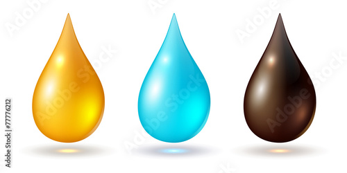 Set of multicolored drops  isolated on white  vector icons