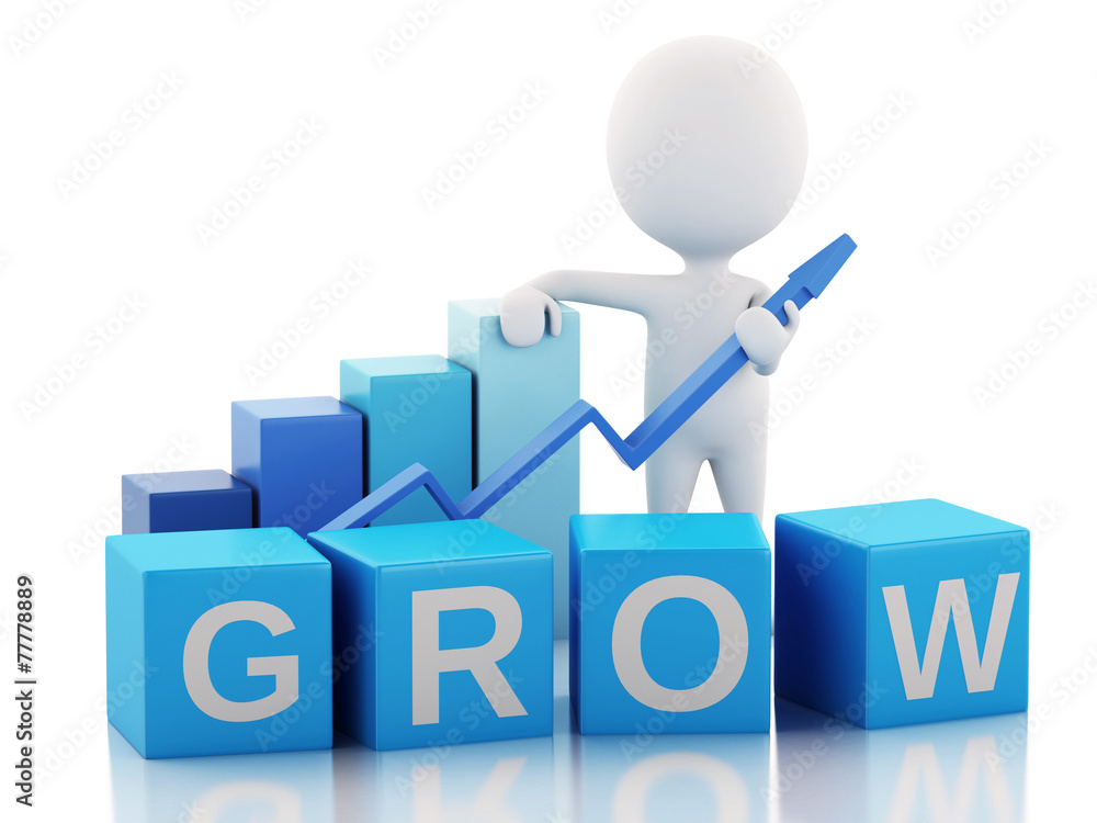 3d white people with business statistic graph. Success concept 3d white people with business statistic graph. Success concept