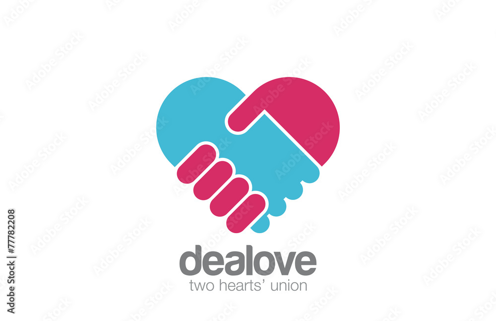 Logo Handshake Heart shape design. Hand Holding - obrazy, fototapety, plakaty 
