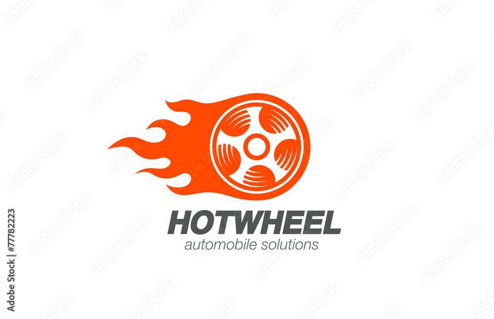 Wheel in Fire flame Logo design vector. Car Logotype - obrazy, fototapety, plakaty 