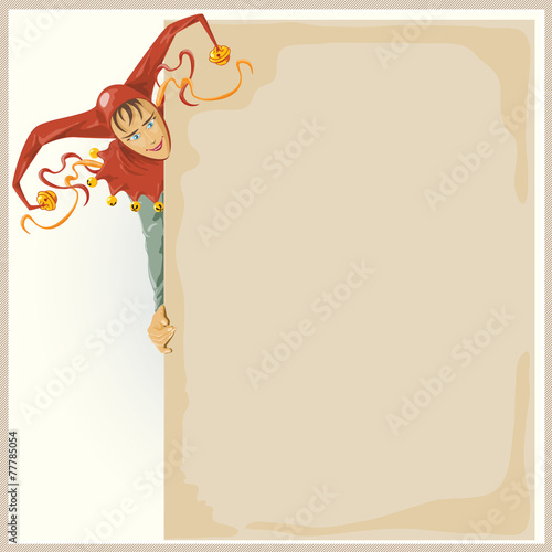Vector funny clown holding a poster for your congratulations