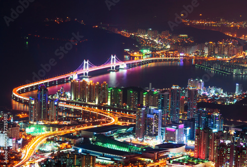 Wallpaper Mural GwangAn Bridge and Haeundae at night in Busan,Korea Torontodigital.ca
