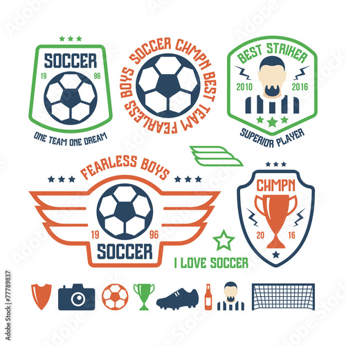 Set of soccer emblems and icons