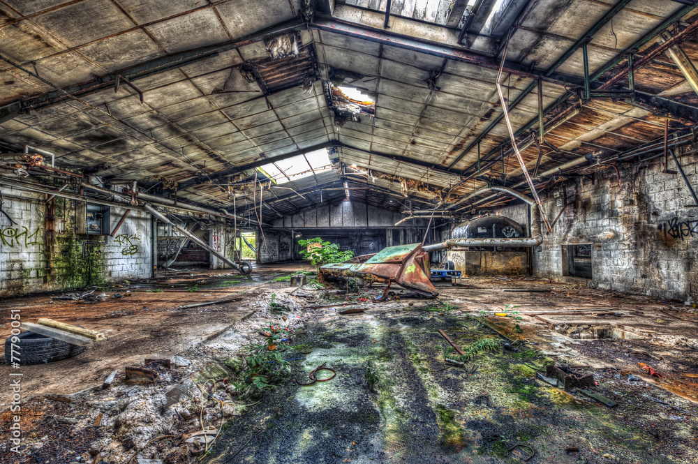 Dilapidated warehouse in an abandoned factory Dilapidated warehouse in an abandoned factory