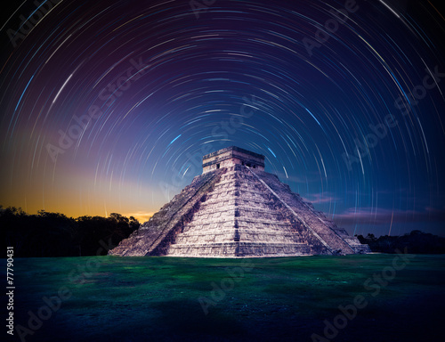 "El Castillo" pyramid in Chichen Itza, Yucatan, Mexico, at night