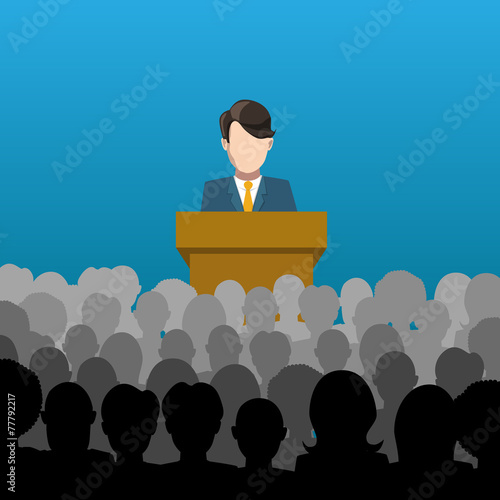 Man holds a lecture to an audience illustration