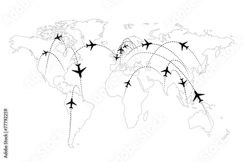 Airline routes on map infographic