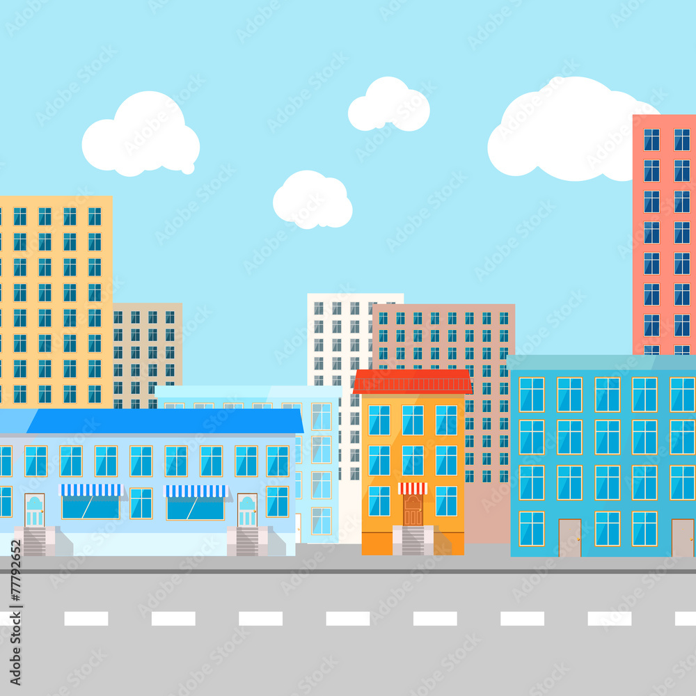 Color vector flat illustration of city