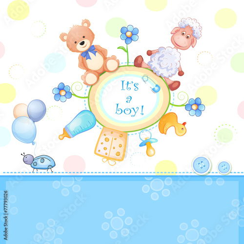 Baby shower card with toys.