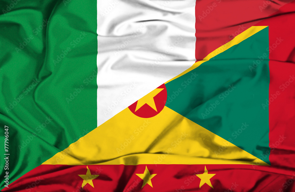Obraz premium Waving flag of Guernsey and Italy