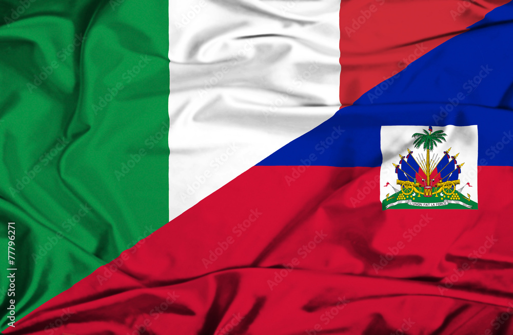 Fototapeta premium Waving flag of Haiti and Italy