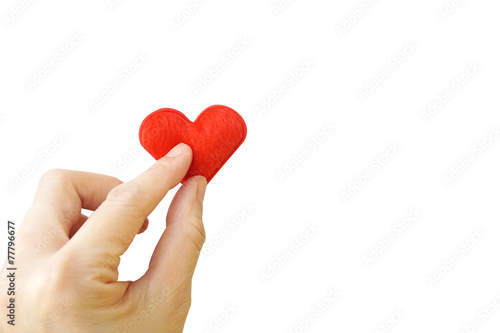Hand holding red heart on white background (clipping path) Hand holding red heart on white background (clipping path)