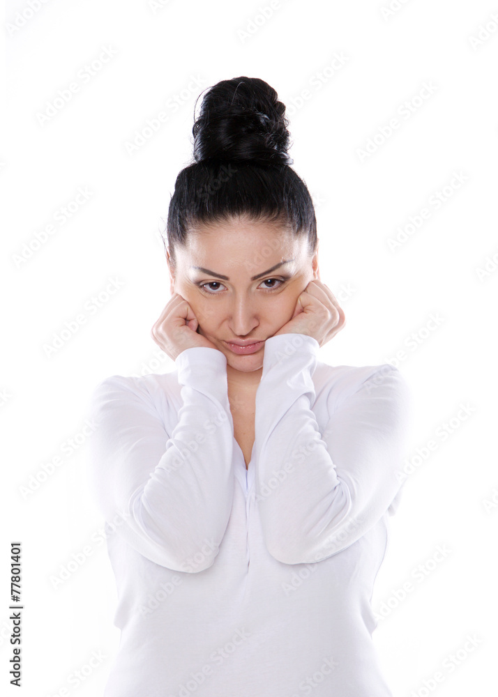 The portrait of a woman with different emotions isolated The portrait of a woman with different emotions isolated