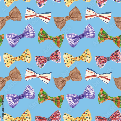 Seamless pattern with bow tie. Watercolor illustration.