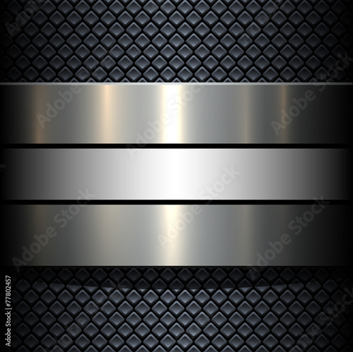 Background 3d metallic banner on seamless grey pattern