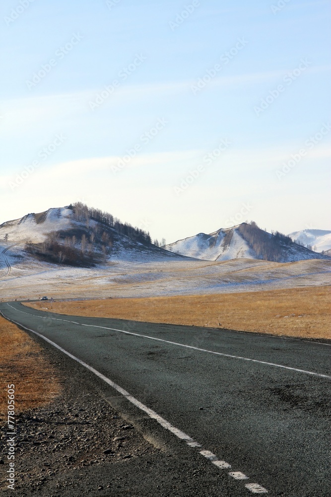 Road to foothills of Western Sayan mountains