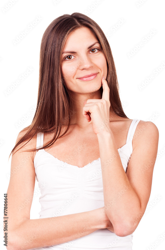 Portrait of a beautiful young woman thinking Portrait of a beautiful young woman thinking