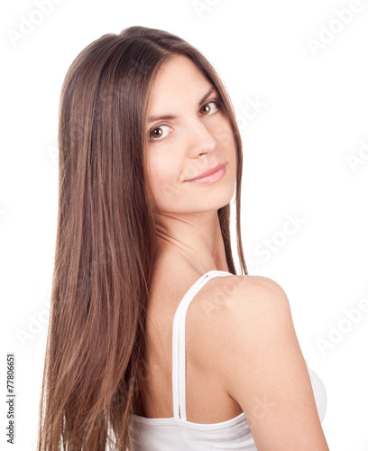 Beautiful brunette woman looks turned