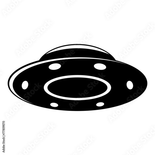 Black UFO isolated on white background, vector