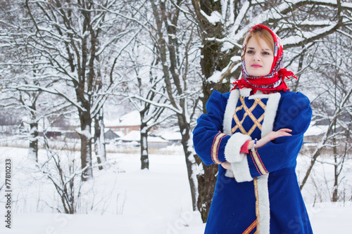 Russian beauty woman in traditional clothes