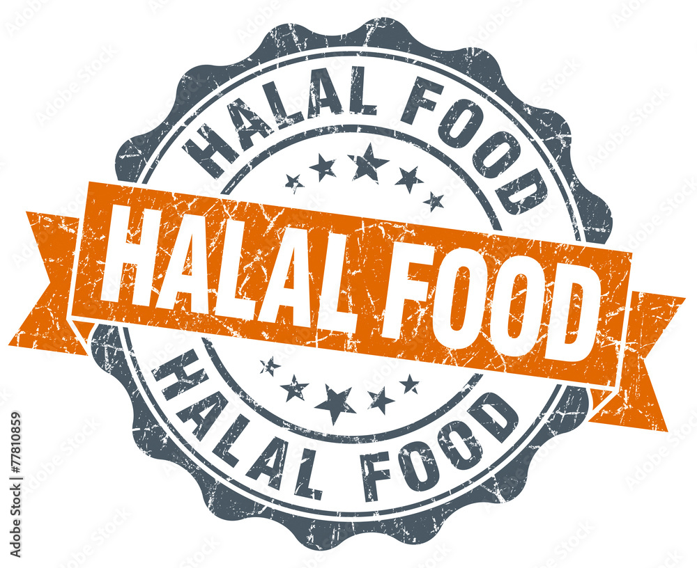 Obraz premium halal food vintage orange seal isolated on white