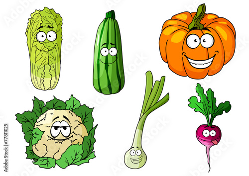 Happy colorful fresh cartoon vegetables