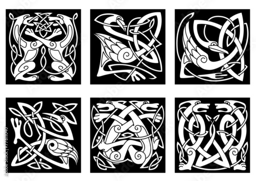 Stylish intricate stylized birds and animals