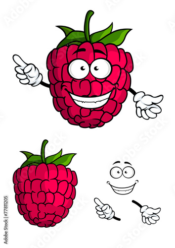 Cute happy smiling cartoon raspberry fruit
