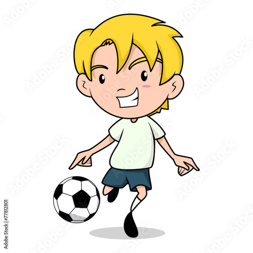 Kid playing football soccer, vector illustration