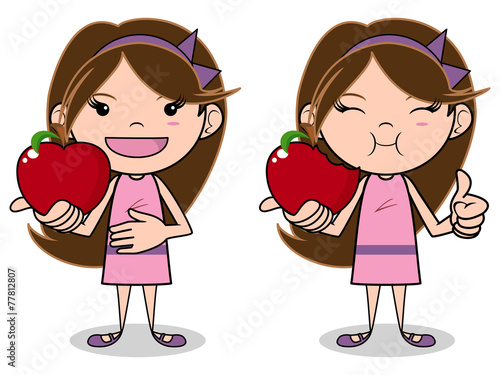 Girl eating apple, isolated  vector illustration